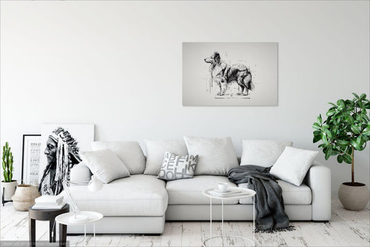 Artystyczny Szkic Sheltie – Elegancka Czarno-Biała Grafika Ścienna