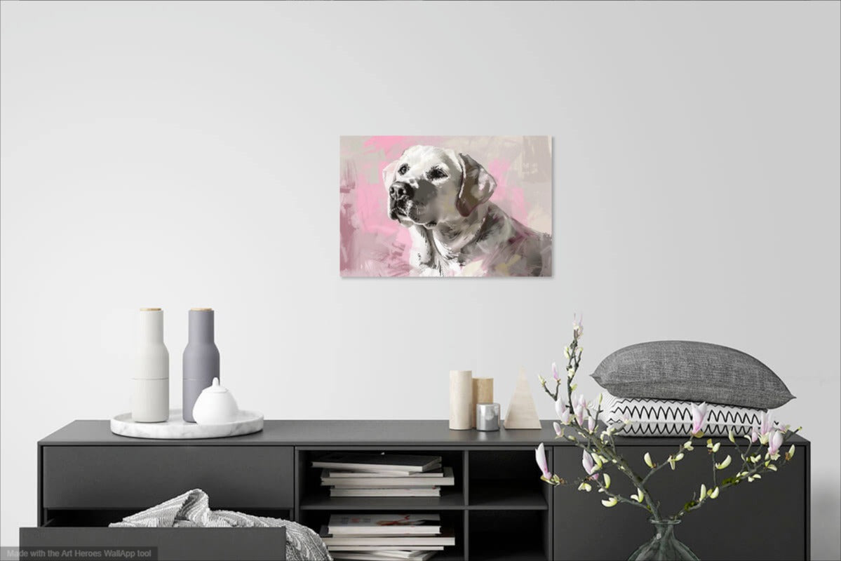 Biały Labrador Na Różowym i Beżowym Tle - Obrazy z Labradorem