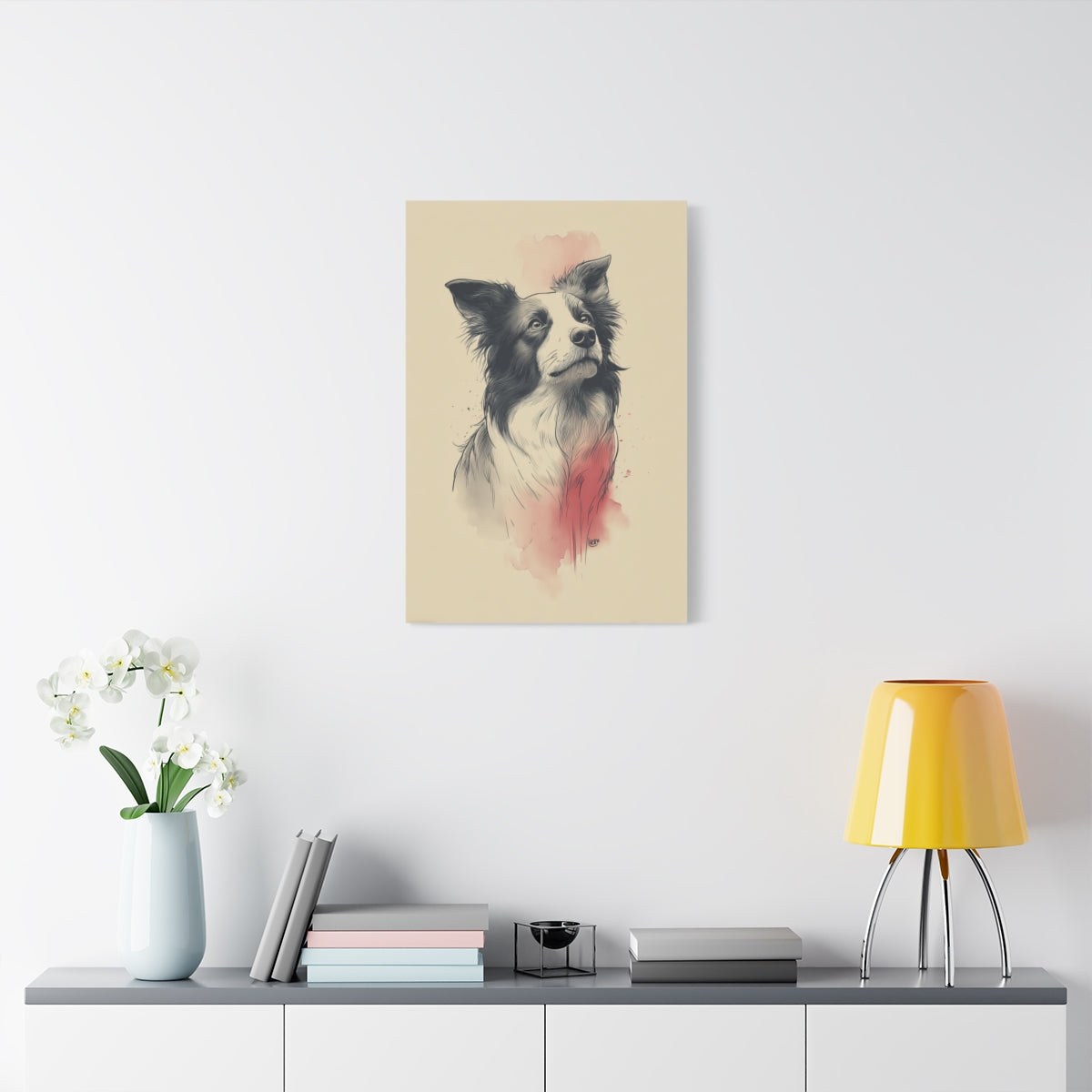 Akwarelowy Border Collie – Elegancka Ilustracja w Stylu Japandi
