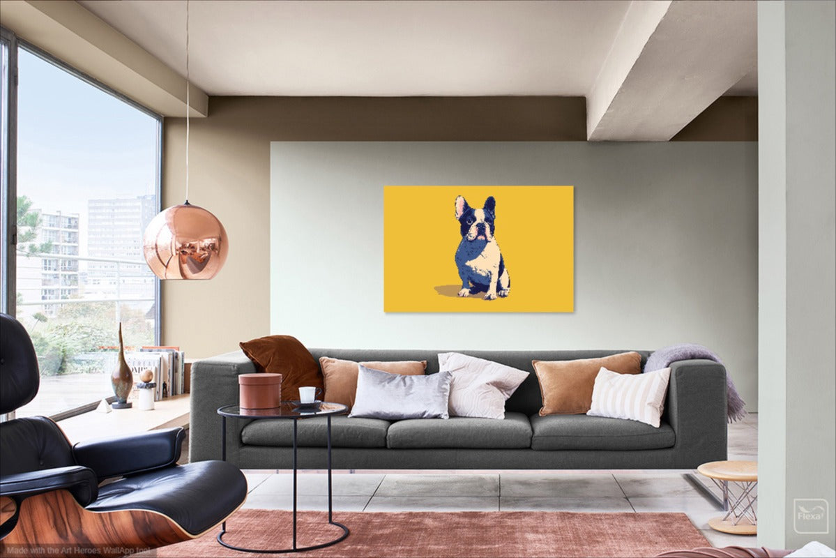 Buldog Francuski w Stylu Pop-Art – Kolorowy Obraz Na Żółtym Tle