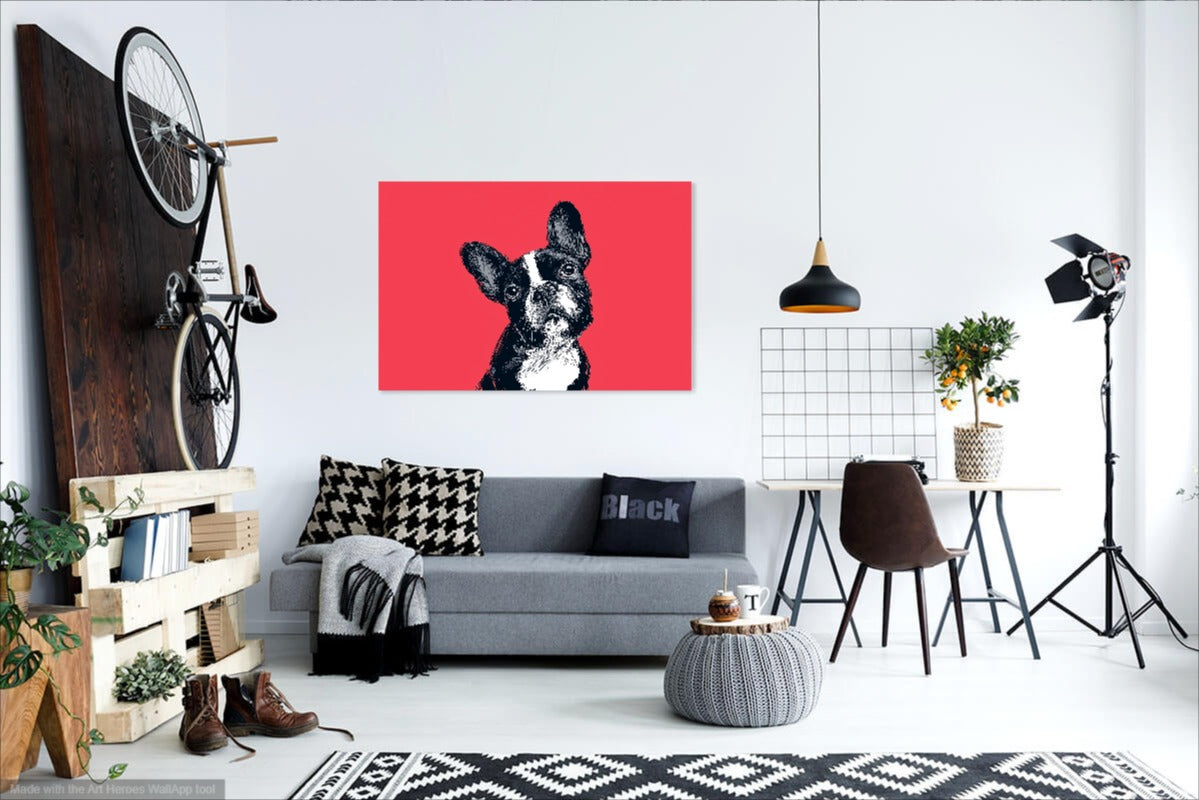 Buldog Francuski – Nowoczesna Ilustracja na Czerwonym Tle