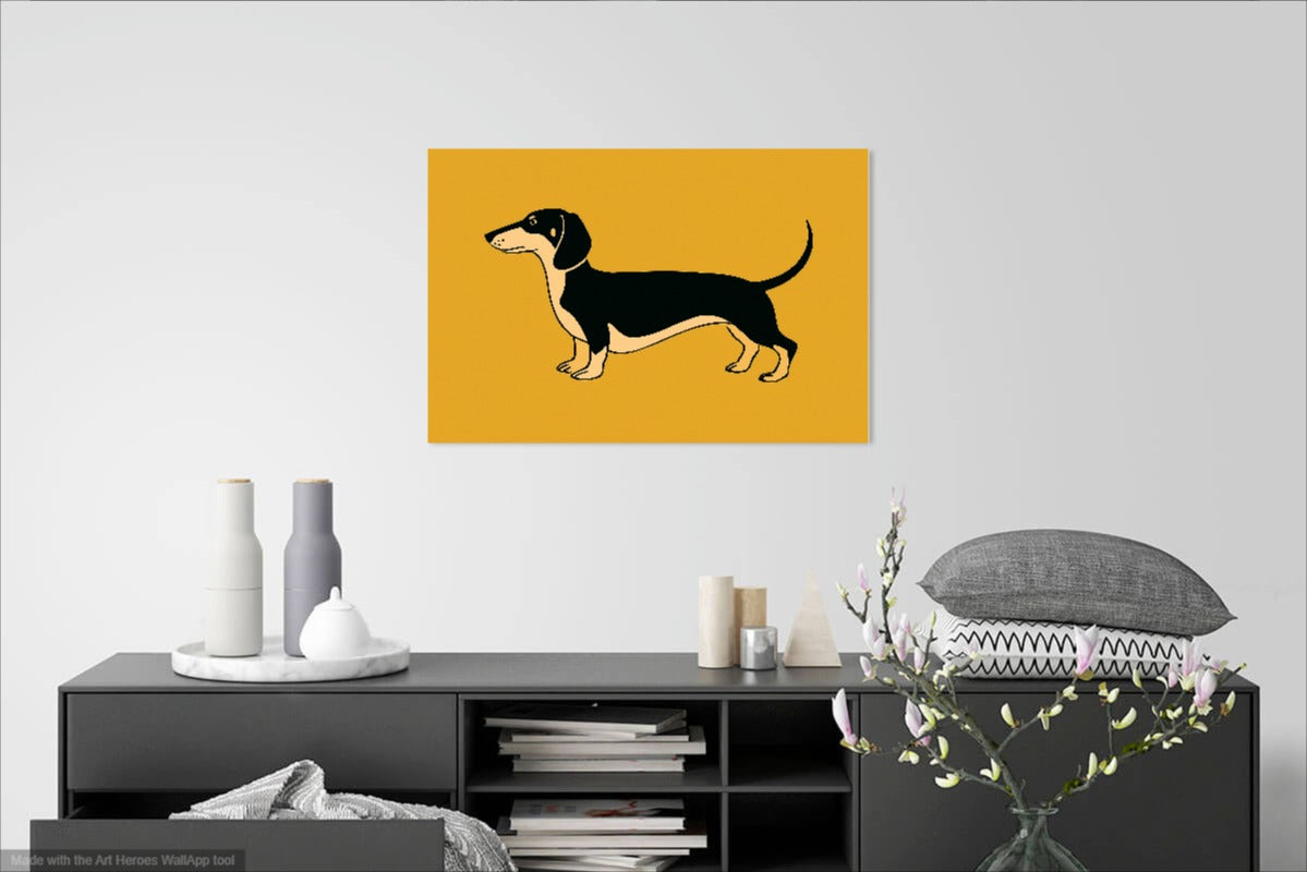 Jamnik na Żółtym Tle – Nowoczesna Grafika do Dekoracji Ściennej