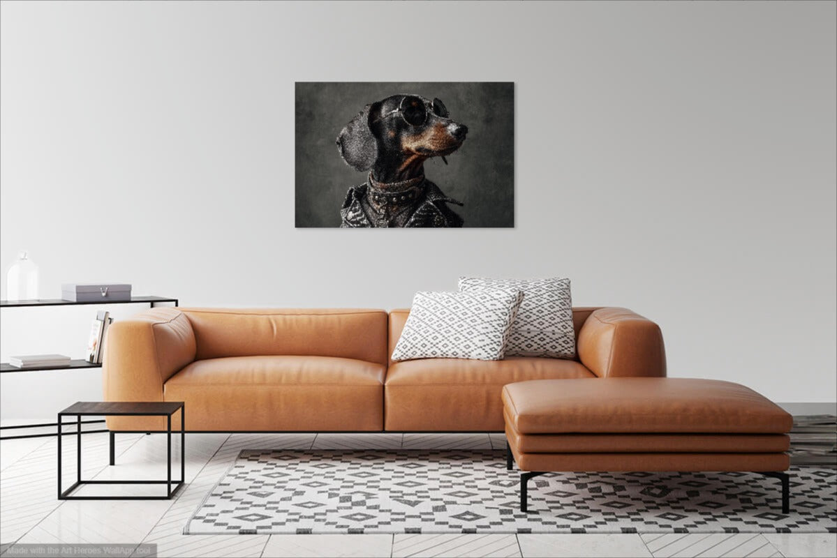 Rockowy Jamnik – Obraz Jamnika w Skórze i Okularach