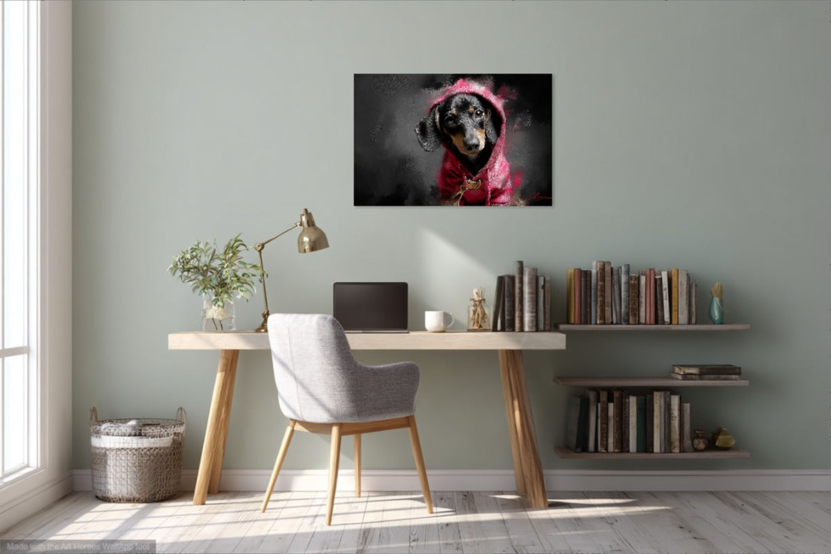 Czarny Jamnik w Różowej Bluzie – Sztuka Uliczna Na Płótnie