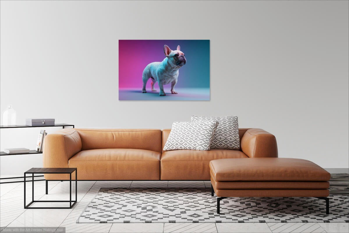 Buldog Francuski w Neonowym Świetle – Fotorealistyczny Obraz