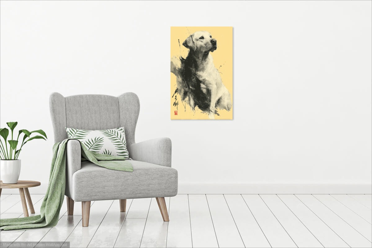 Japoński Labrador - Minimalistyczny Obraz w Stylu Ink Wash