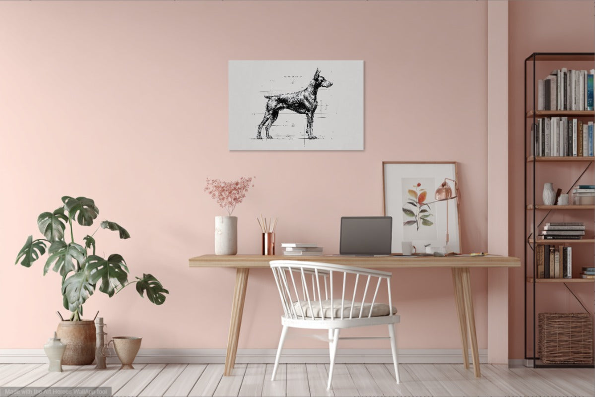 Szkic Dobermana – Obraz w Stylu Rysunku Technicznego