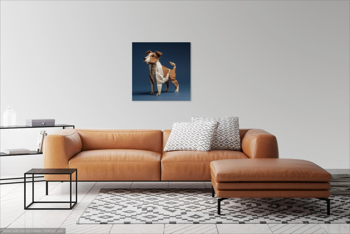 Obraz Jack Russell Terrier w Stylu Origami na Niebieskim Tle