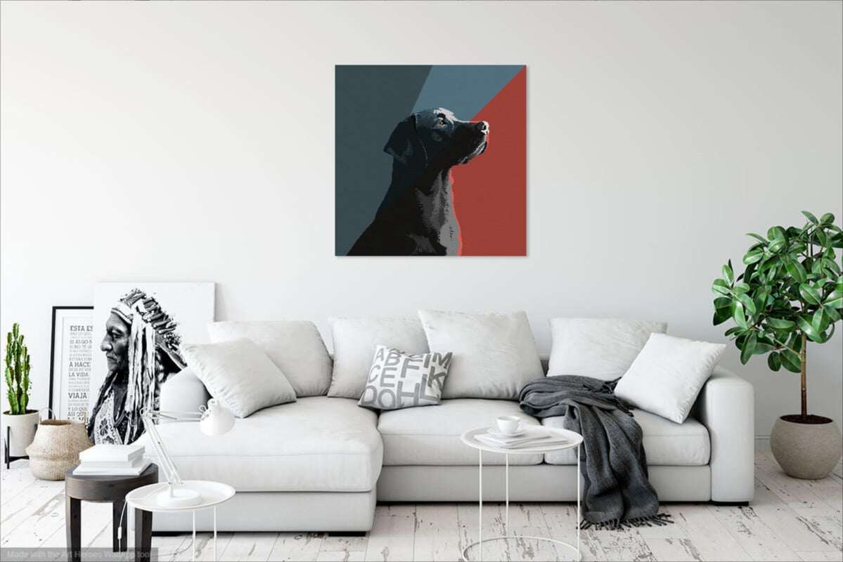 Grafika Labrador w Stylu Loftowym – Ceglana Czerwień i Błękit