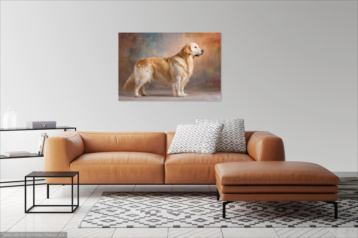Golden Retriever na Malarskim Tle – Stylowy Portret Ścienny