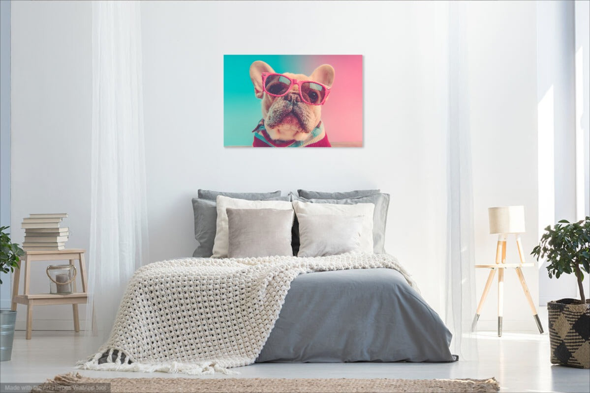 Stylowy French Bulldog z Okularami – Kolorowy Obraz na Ścianę