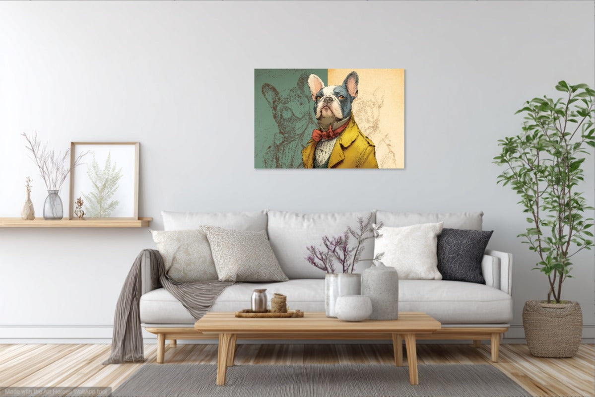 Arystokratyczny Buldog Francuski – Humorystyczna Ilustracja Retro