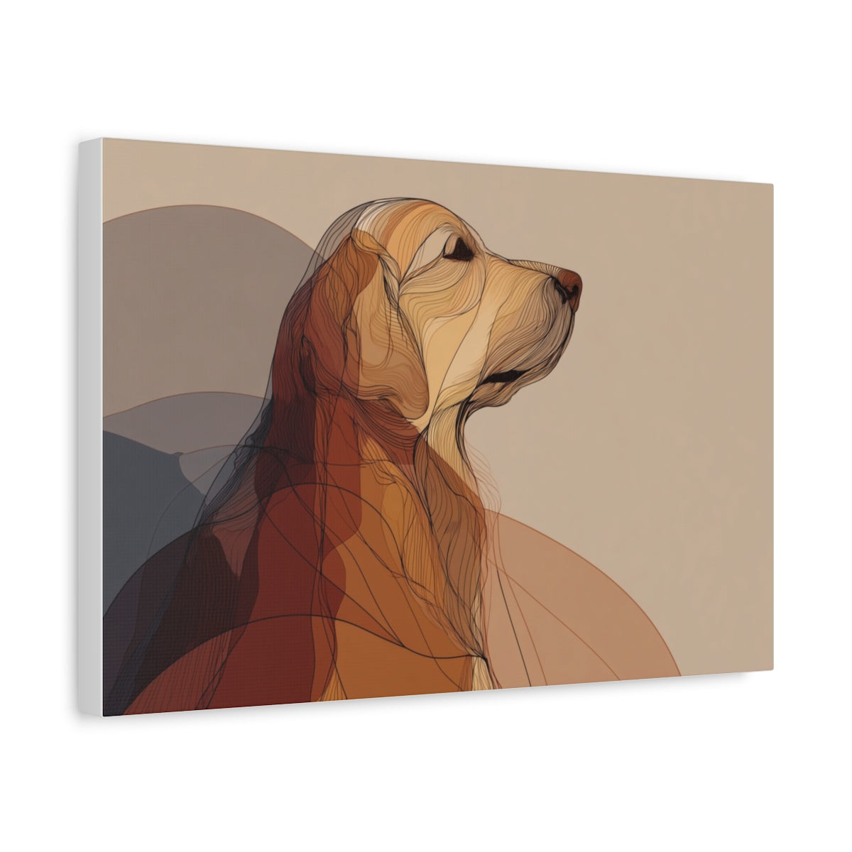 Abstrakcyjny Portret Złotego Retrievera – Minimalistyczna Grafika Liniowa do Dekoracji Wnętrz