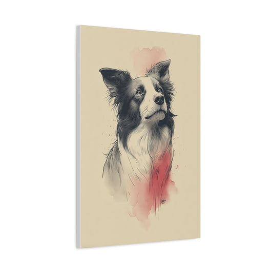 Akwarelowy Border Collie – Elegancka Ilustracja w Stylu Japandi