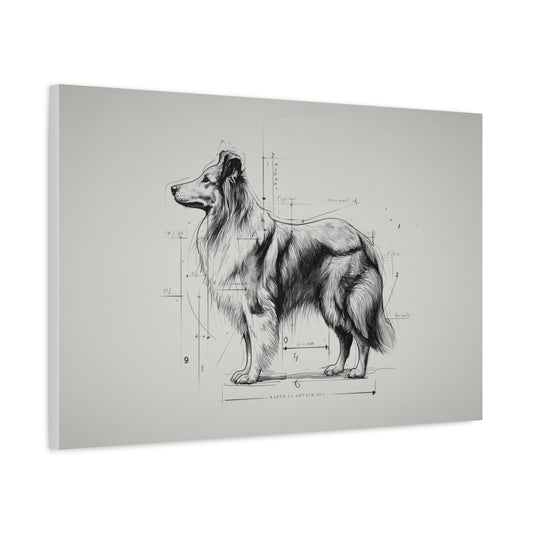 Artystyczny Szkic Sheltie – Elegancka Czarno-Biała Grafika Ścienna