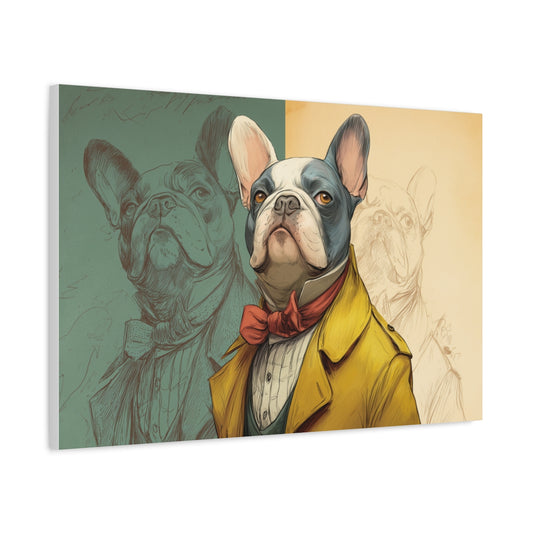 Arystokratyczny Buldog Francuski – Humorystyczna Ilustracja Retro