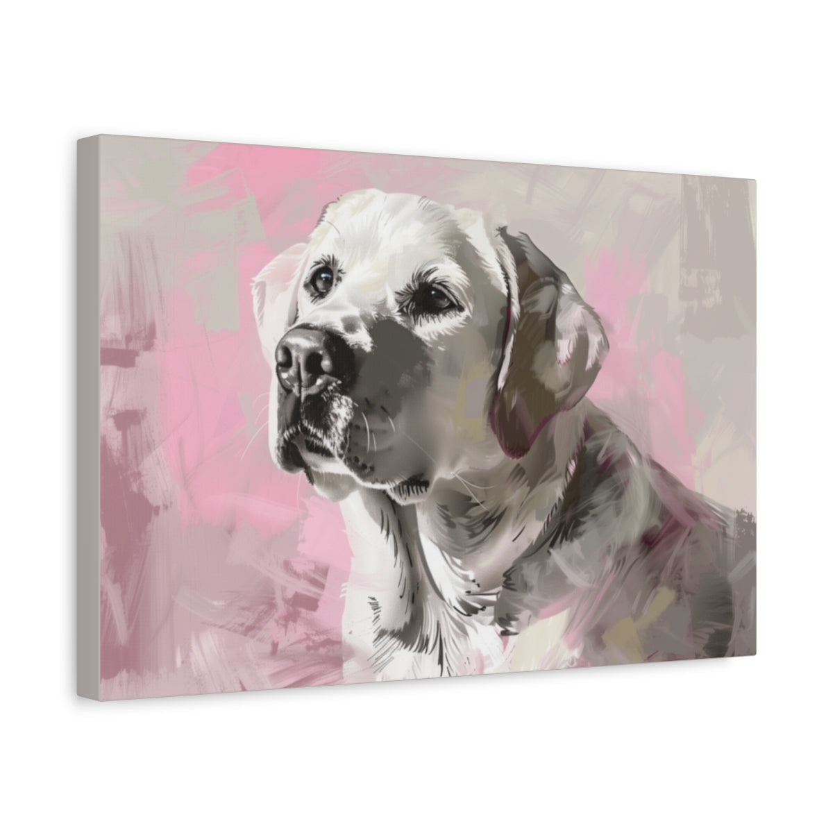 Biały Labrador Na Różowym i Beżowym Tle - Obrazy z Labradorem