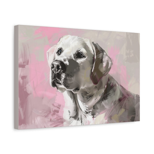 Biały Labrador Na Różowym i Beżowym Tle - Obrazy z Labradorem