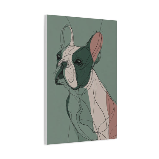 Buldog Francuski Line Art – Abstrakcyjny Obraz w Zieleni i Różu