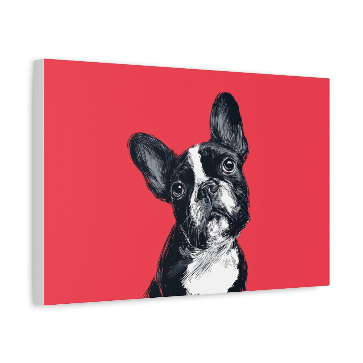 Buldog Francuski – Nowoczesna Ilustracja na Czerwonym Tle