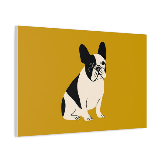 Buldog Francuski w Stylu Retro – Minimalistyczny Obraz Na Musztardowym Tle