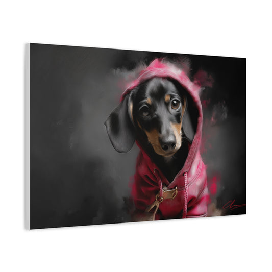 Czarny Jamnik w Różowej Bluzie – Sztuka Uliczna Na Płótnie