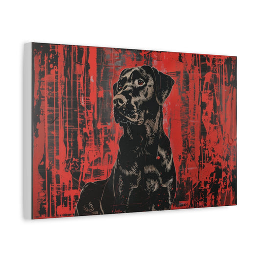 Czarny Labrador Na Czerwonym Tle – Nowoczesny Obraz w Stylu Street Art