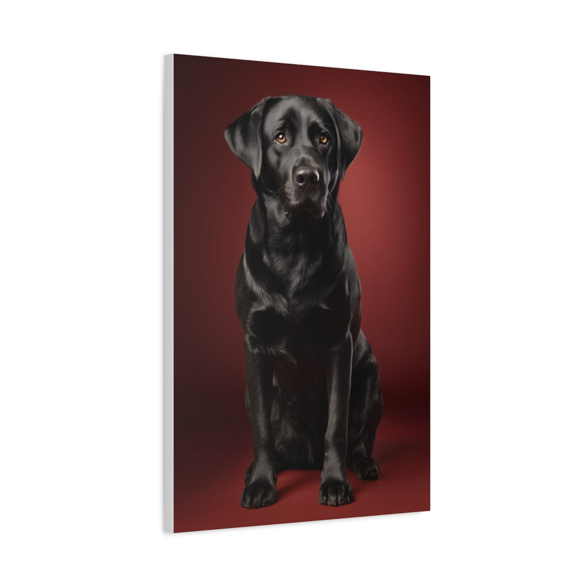 Czarny Labrador na Bordowym Tle – Elegancki Obraz do Salonu