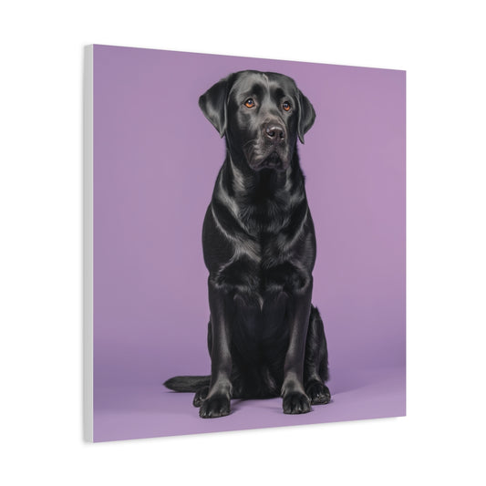 Czarny Labrador na Fioletowym Tle – Elegancki Obraz do Nowoczesnego Wnętrza