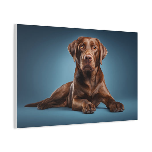 Czekoladowy Labrador na Błękitnym Tle – Dekoracja Ścienna z Psem