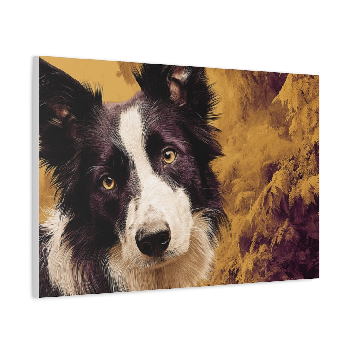 Dekoracyjny Obraz z Border Collie – Złoto-Fioletowe Tło