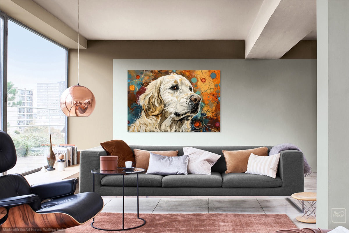 Obraz Golden Retriever w Stylu Abstrakcyjnym – Nowoczesna Sztuka na Płótnie