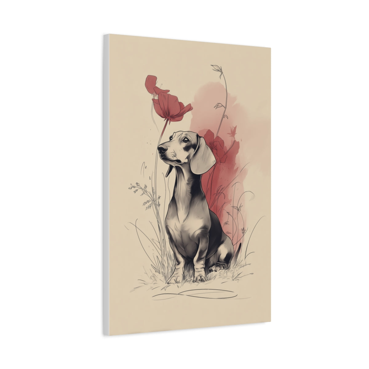 Jamnik wśród Maku – Artystyczna Ilustracja z Psem