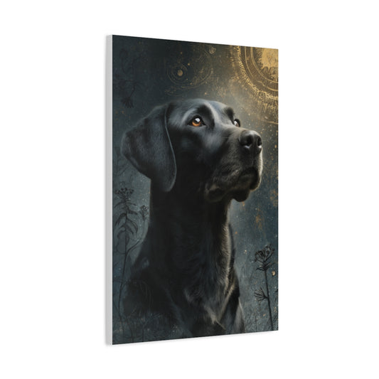 Labrador w Gwiazdach – Nastrojowy Obraz Psa z Elementami Astrologii