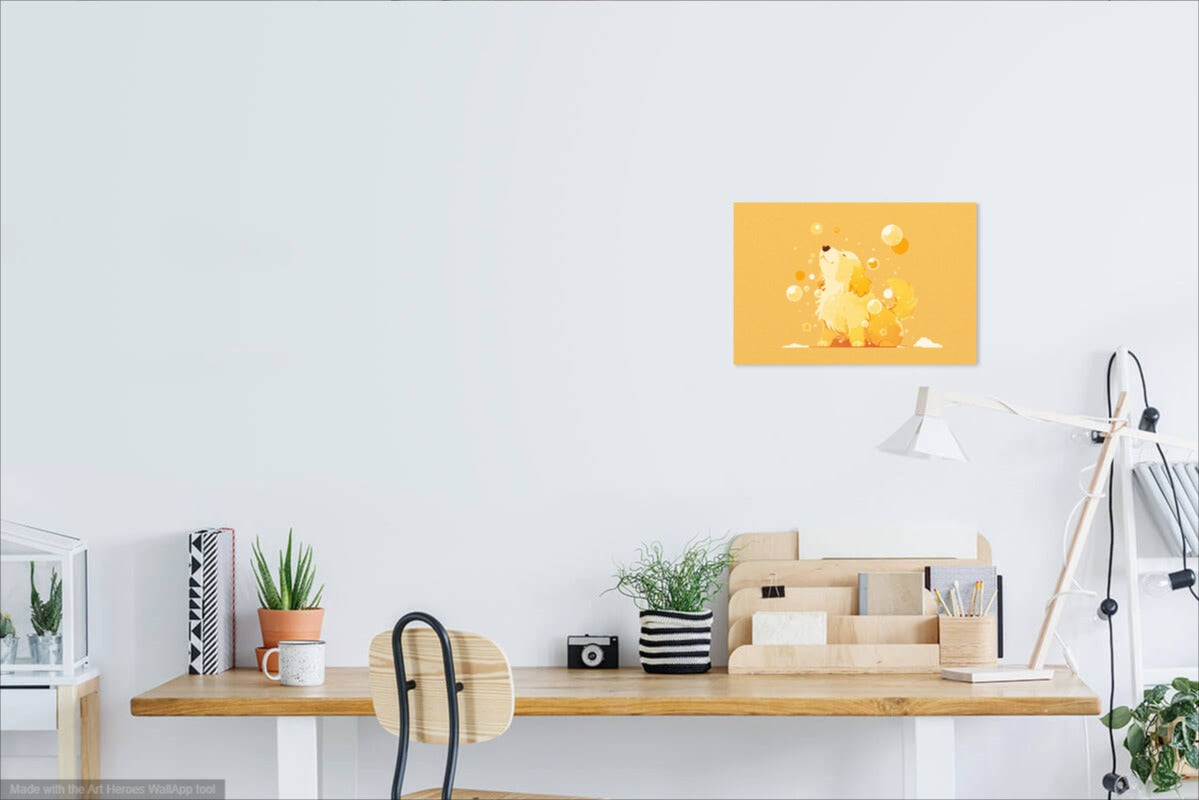 Golden W Bańkach – Pastelowy Obraz Do Pokoju Dziecka