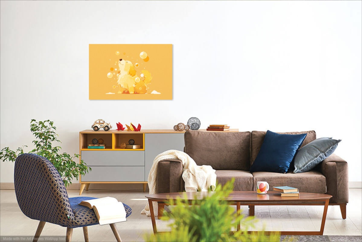 Golden W Bańkach – Pastelowy Obraz Do Pokoju Dziecka