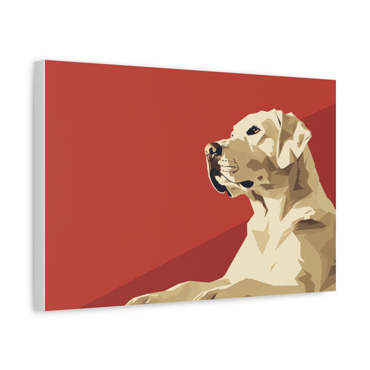 Nowoczesny Obraz Labradora – Geometryczna Sztuka w Czerwonej Tonacji