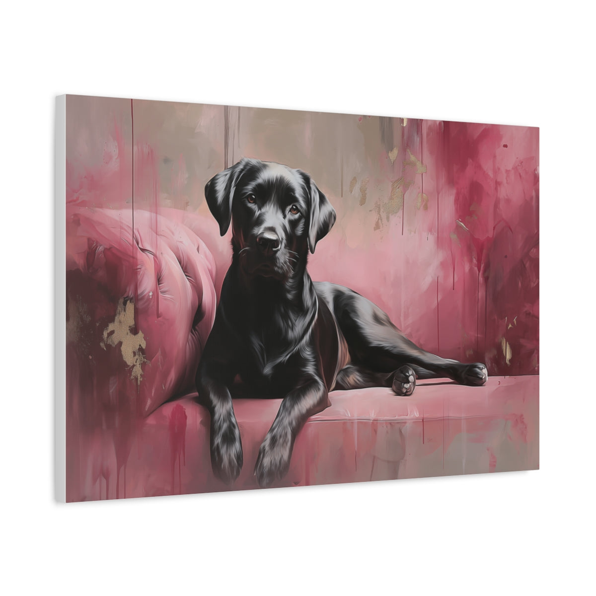 Obraz Labradora Na Różowej Sofie - Elegancka Ozdoba Ścienna