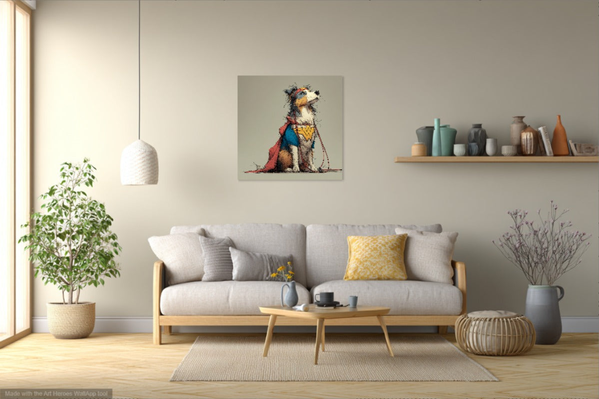 Sheltie Wonder Woman – Obraz Owczarka Szetlandzkiego w Kostiumie