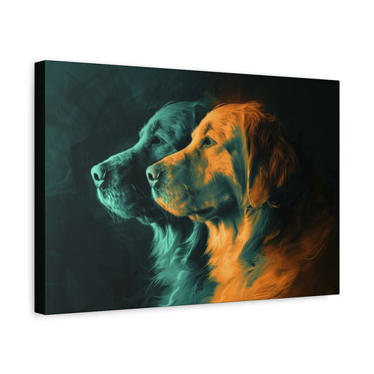 Portret Dwóch Goldenów w Stylu Digital Art – Obraz do Nowoczesnego Wnętrza