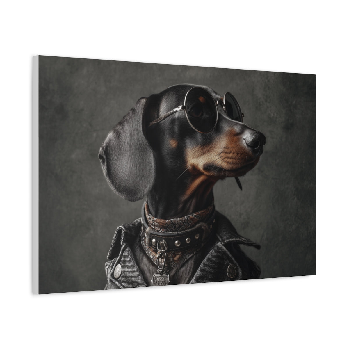 Rockowy Jamnik – Obraz Jamnika w Skórze i Okularach