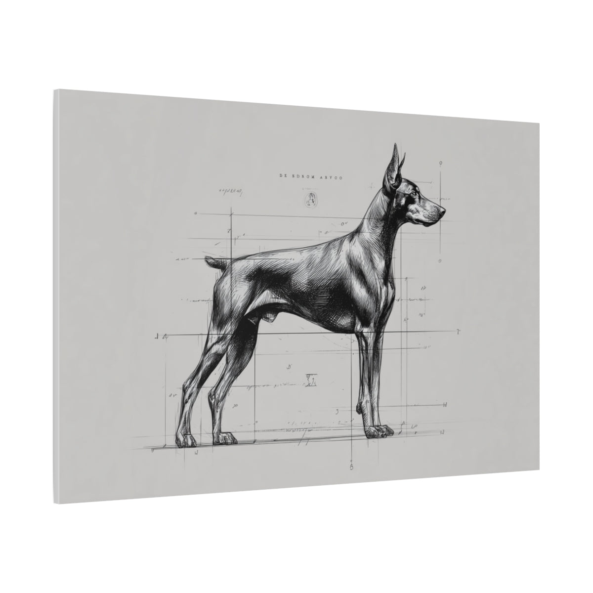 Szkic Dobermana – Obraz w Stylu Rysunku Technicznego