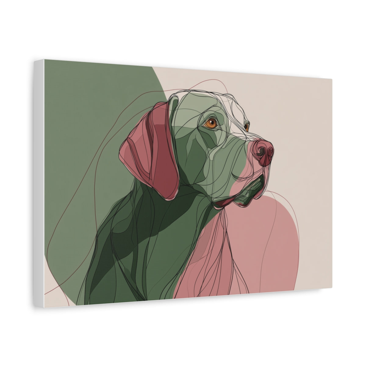 Abstrakcyjny Obraz Labradora – Sztuka Liniowa w Zielono-Różowej Palecie Barw