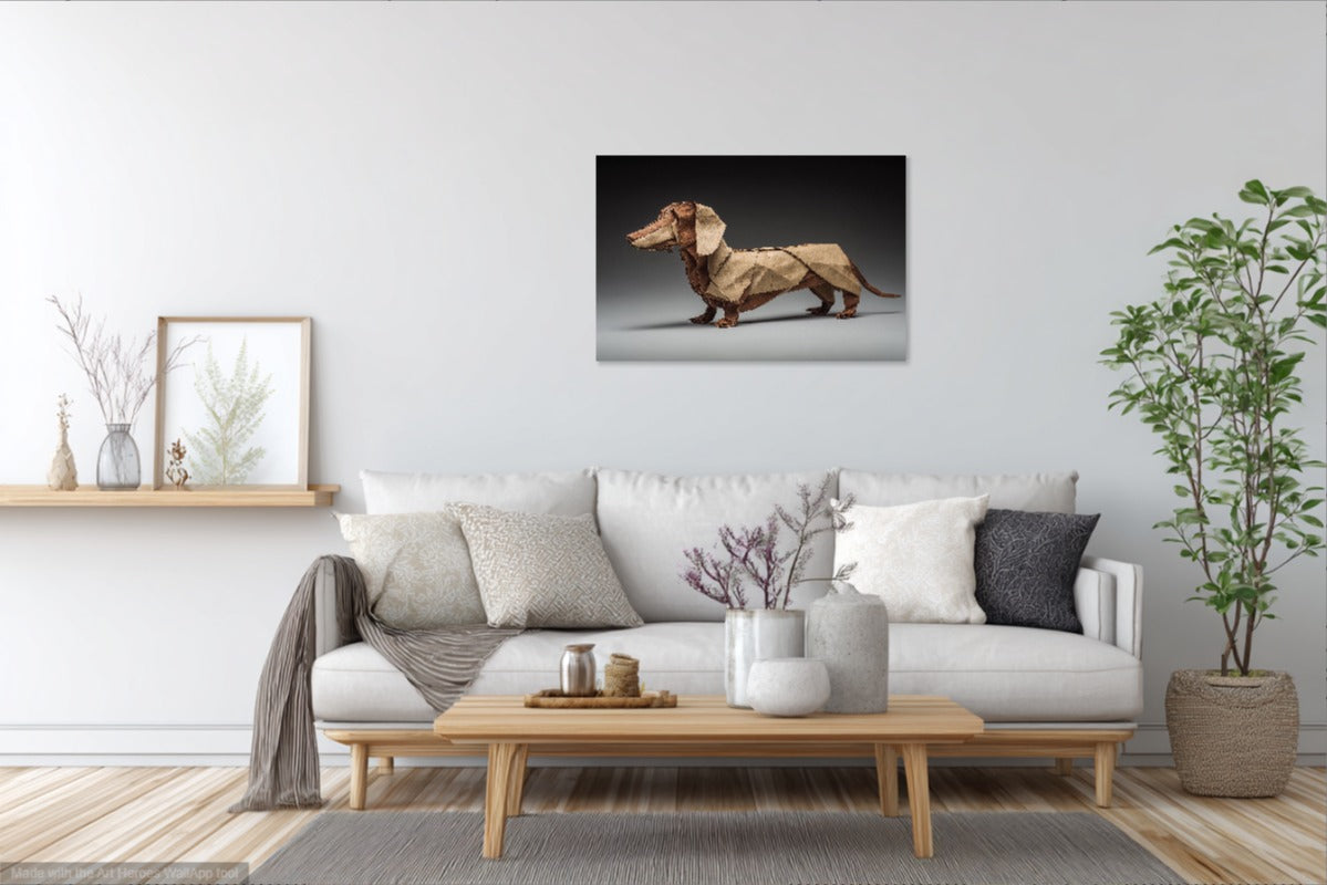 Jamnik Origami – Artystyczna Ilustracja Psa w Stylu Papierowym