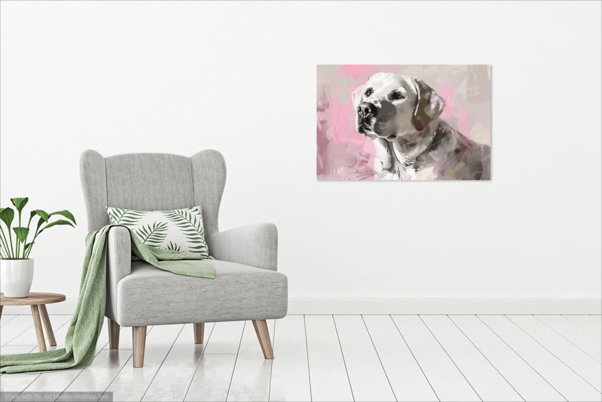 Biały Labrador Na Różowym i Beżowym Tle - Obrazy z Labradorem