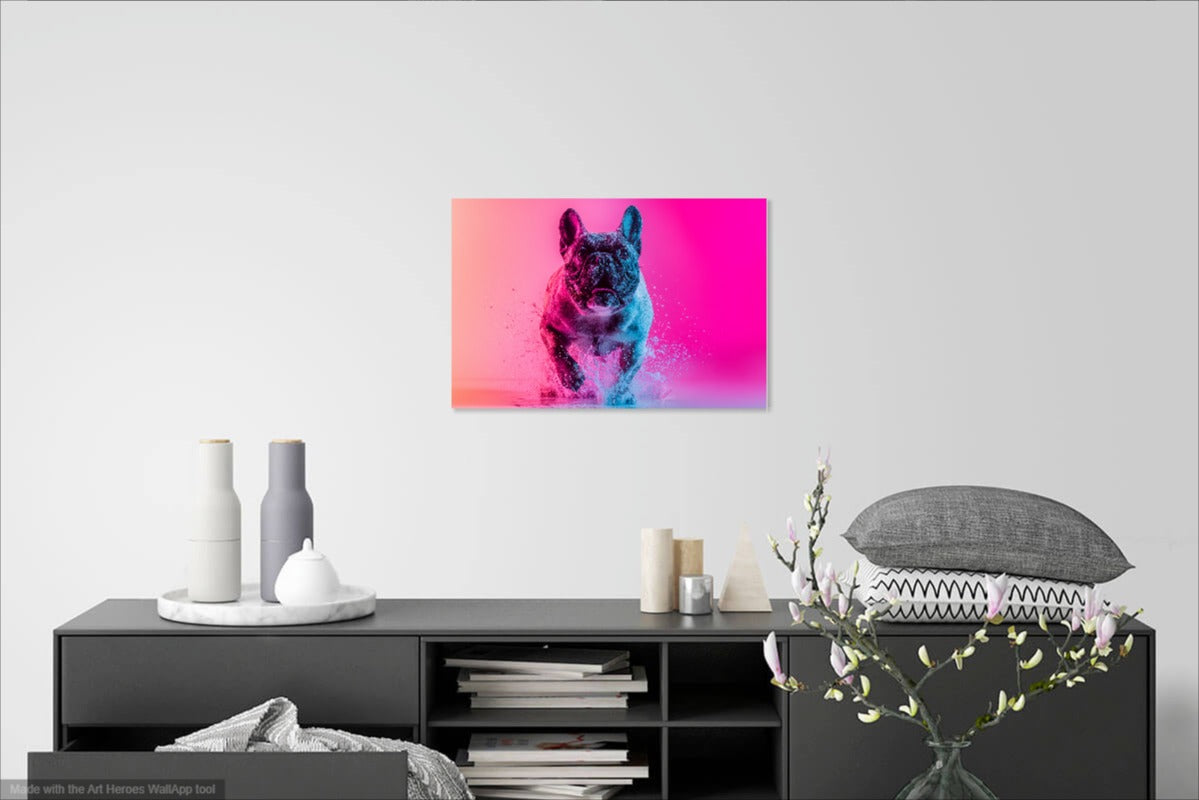 Splash Art Buldoga Francuskiego – Neonowy Obraz do Nowoczesnych Wnętrz
