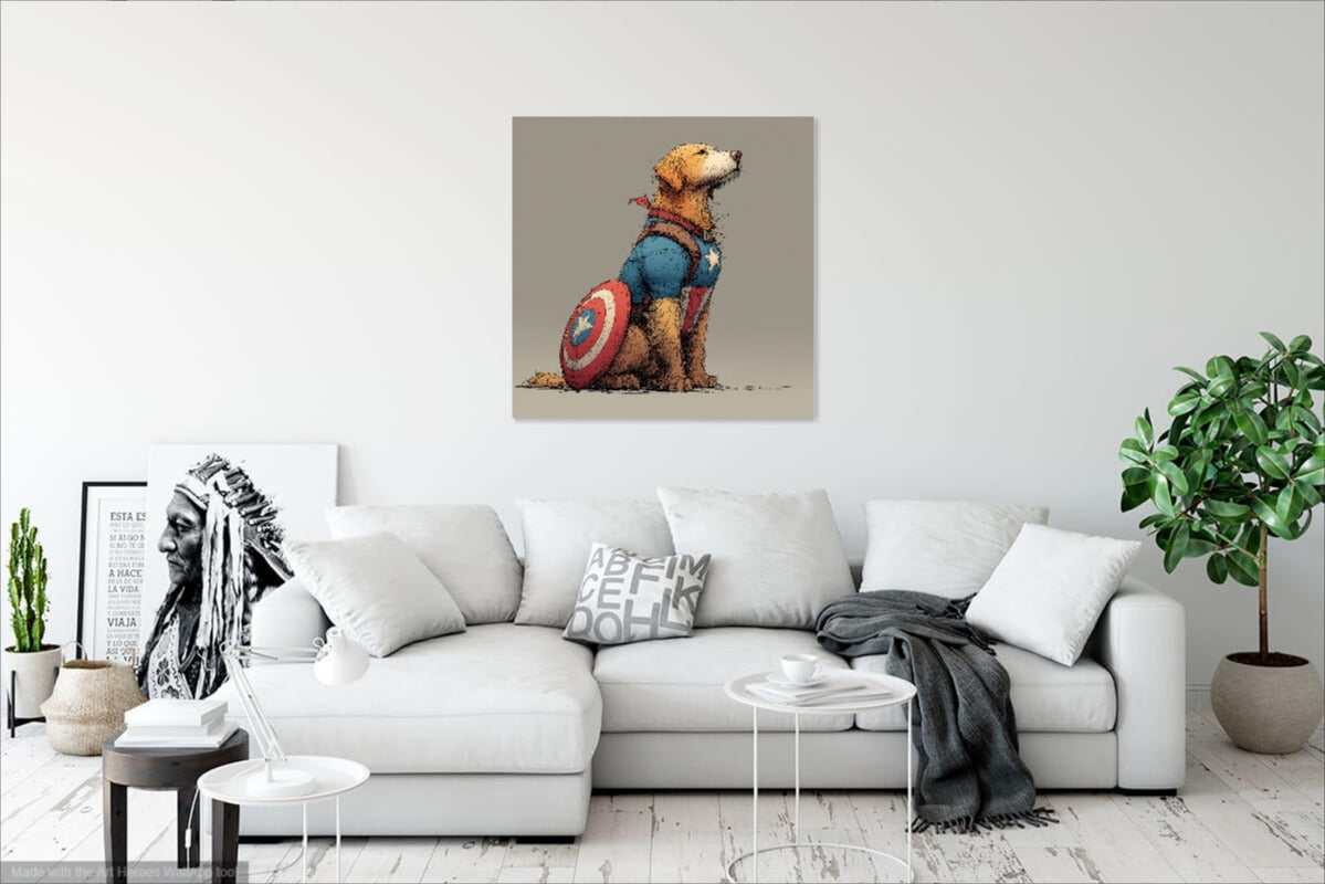 Golden Retriever jako Kapitan Ameryka – Artystyczny Obraz