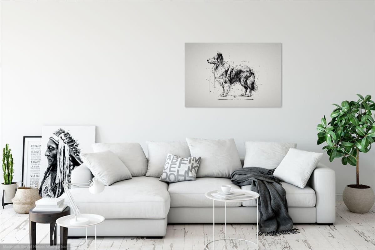 Artystyczny Szkic Sheltie – Elegancka Czarno-Biała Grafika Ścienna