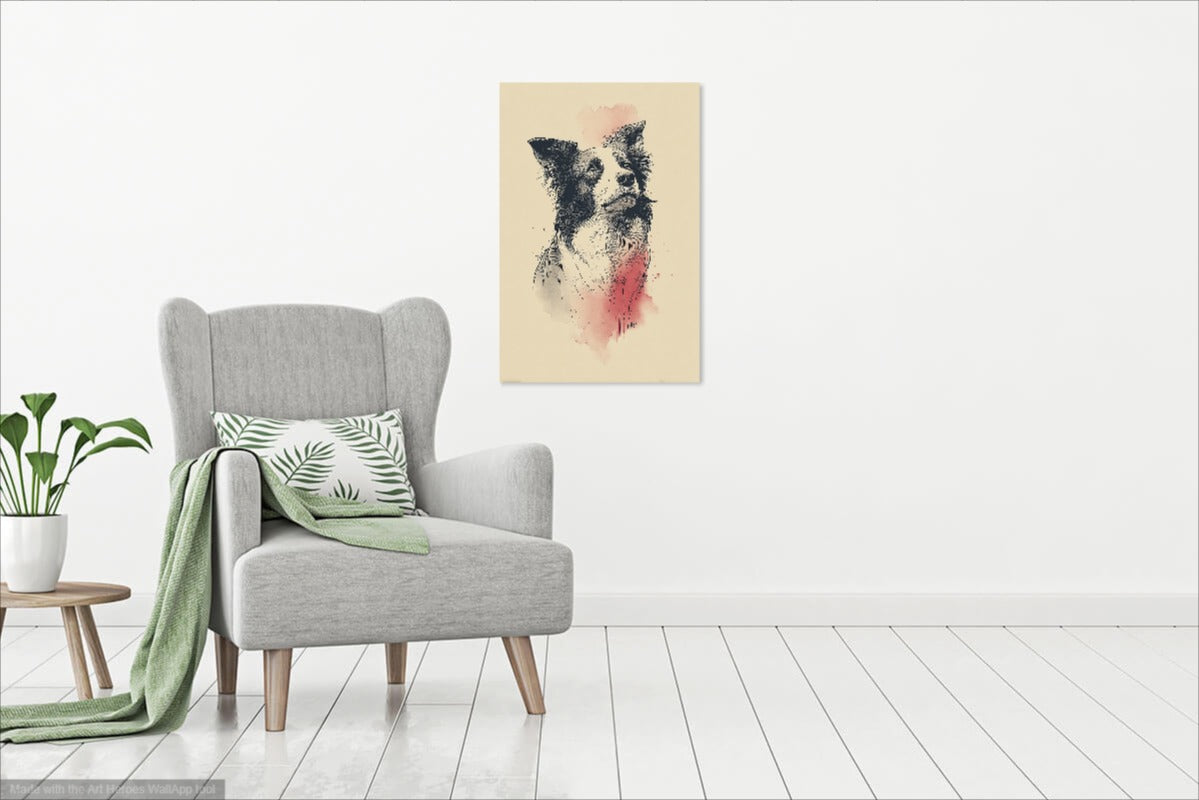 Akwarelowy Border Collie – Elegancka Ilustracja w Stylu Japandi