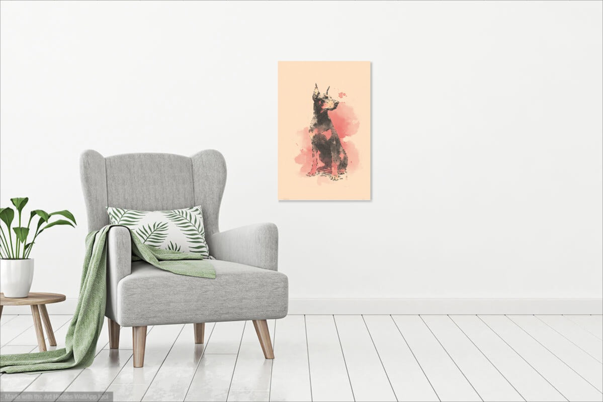 Doberman w Akwareli – Obraz na Jasnym Beżowym Tle